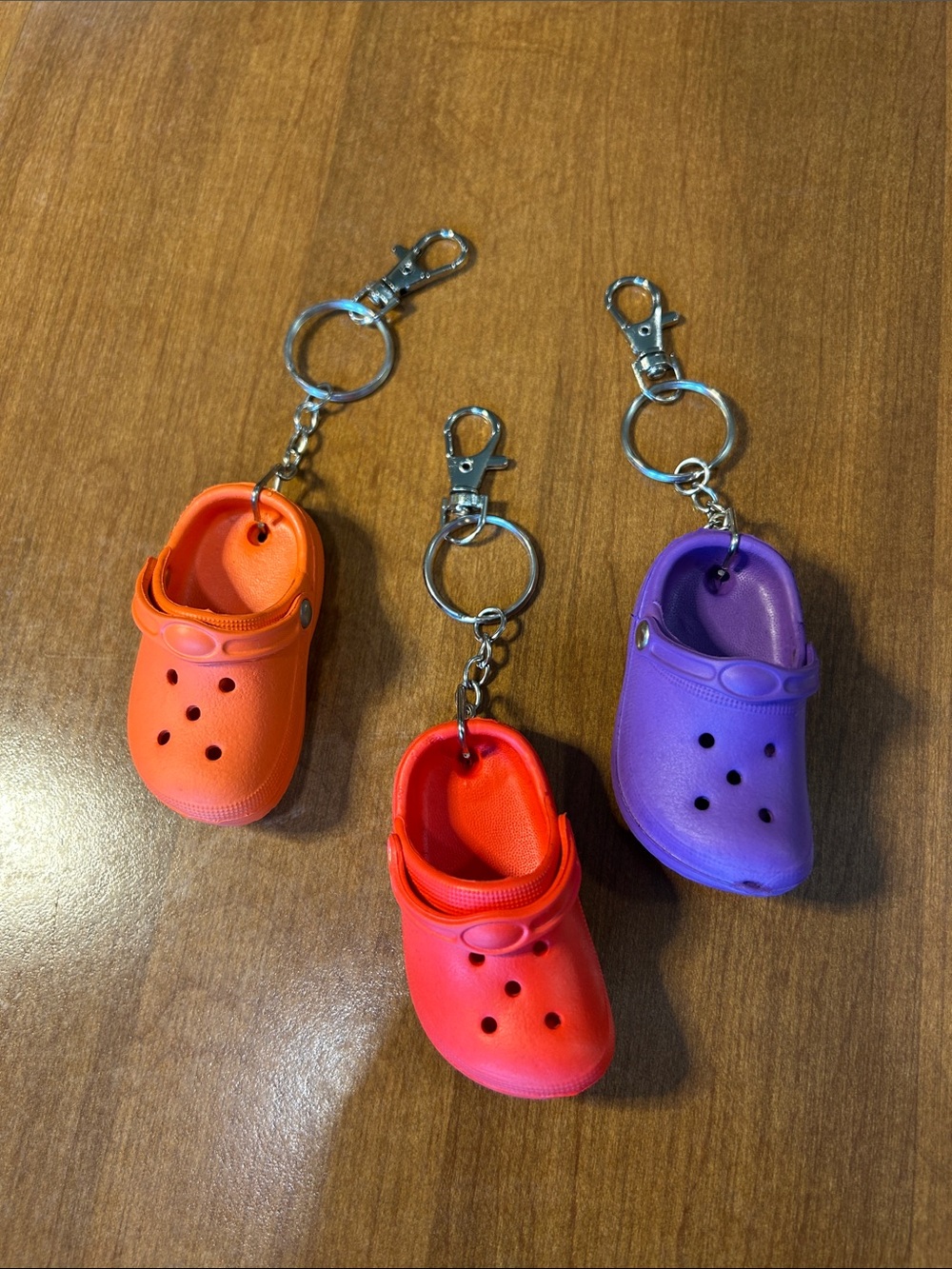 Mini Clog Keychain Set - Orange, Red, Purple